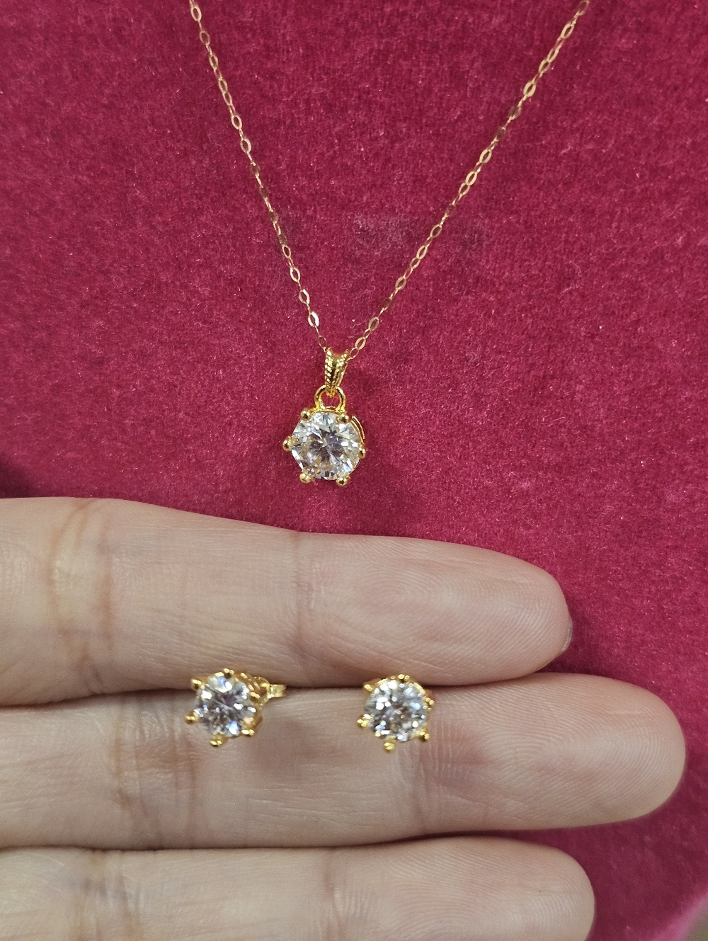18k Real Saudi Gold Set - 4 Ct Moissanite Earrings/pendant With Necklace